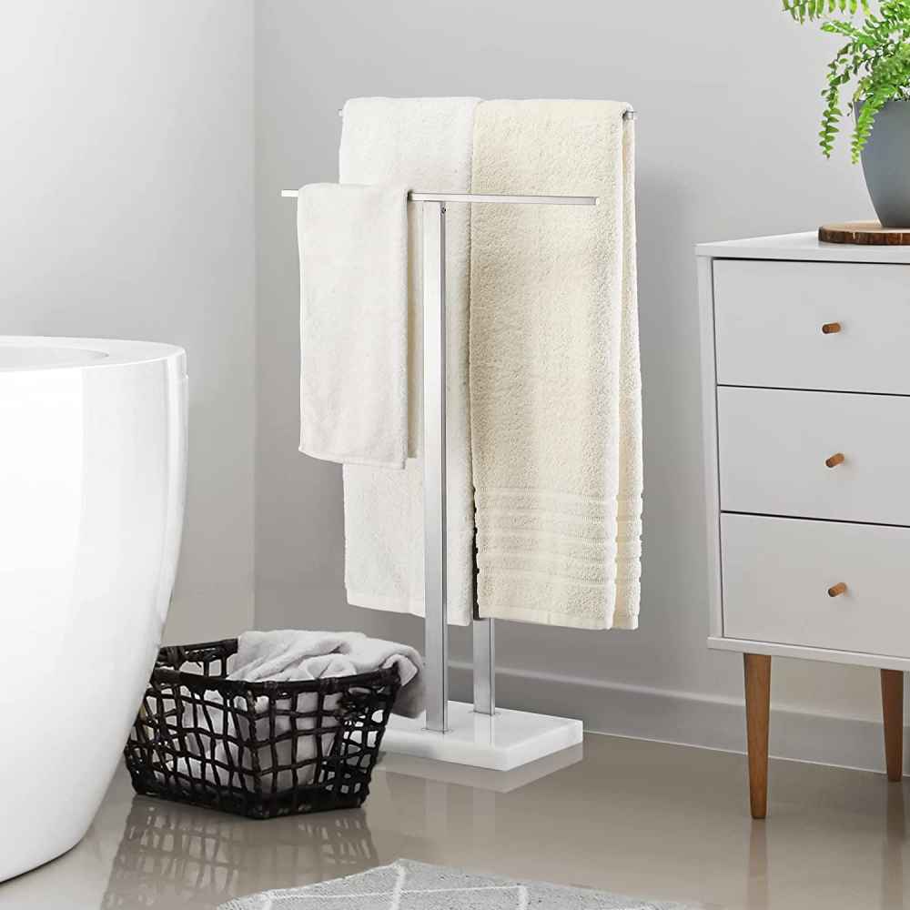 20 in. x 34 in. Floor Mount Brushed Stainless Steel Towel Rack Stainless Steel