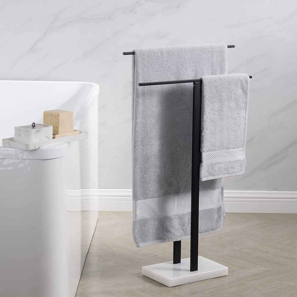 20 in. x 34 in. Floor Mount Matte Black Towel Rack Stainless Steel