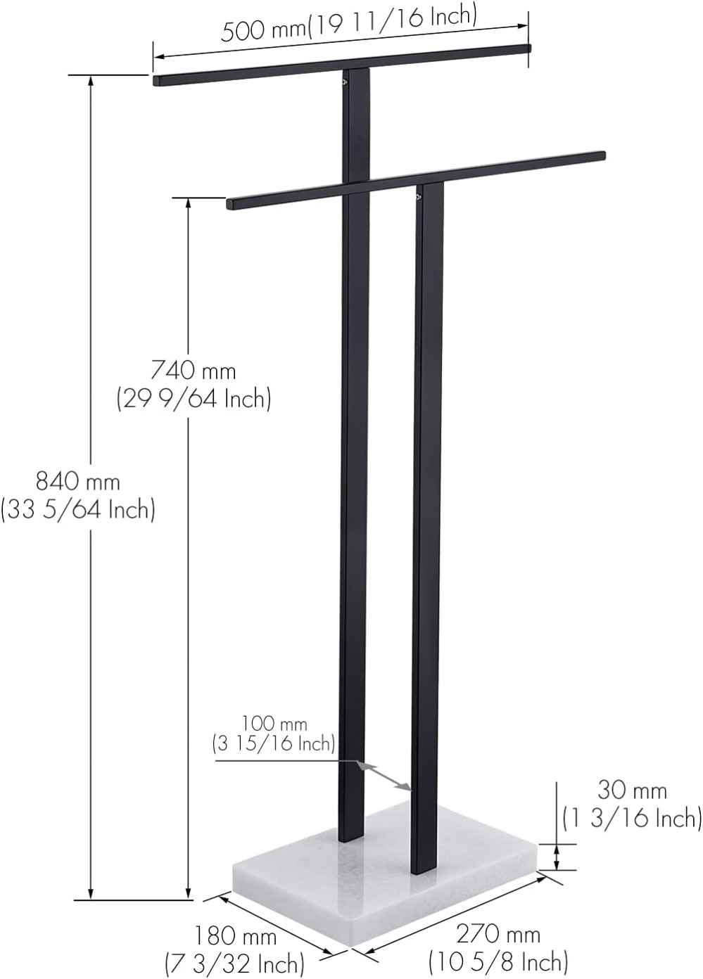 20 in. x 34 in. Floor Mount Matte Black Towel Rack Stainless Steel