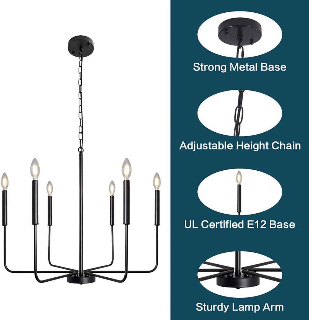 Ceiling Mount Chandelier in Matte Black UL Certified 60W Per Socket