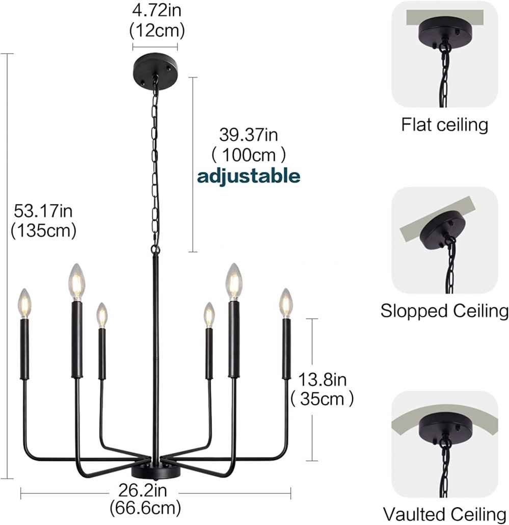 Ceiling Mount Chandelier in Matte Black UL Certified 60W Per Socket