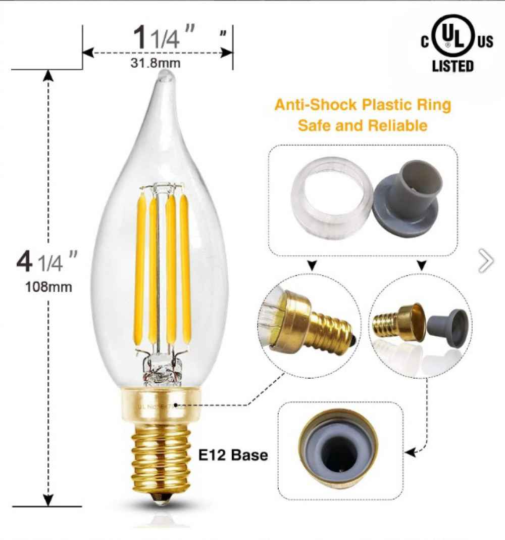 4W Bulb Socket Light Bulb Warm White Glass One Piece