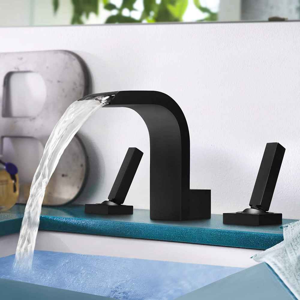 3H8-in. Black Bathroom Sink Faucet Black Brass