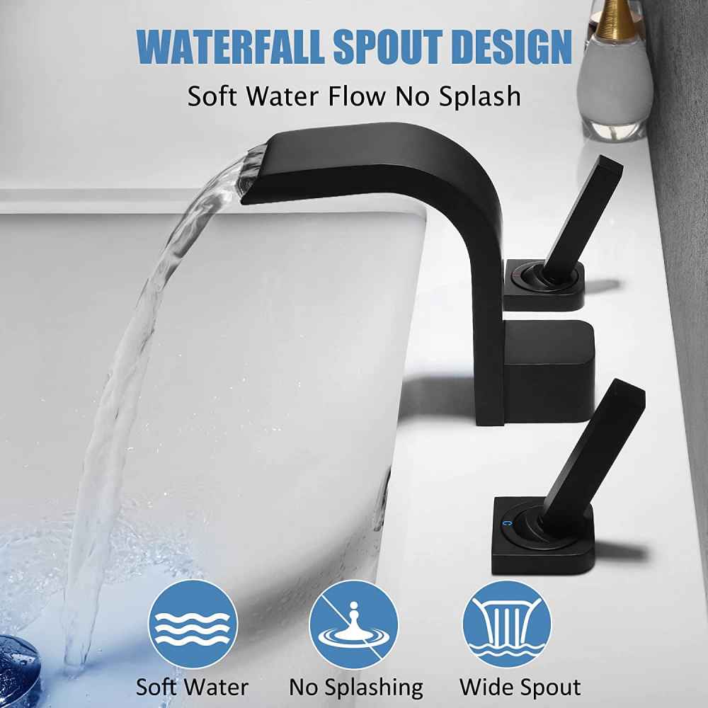 3H8-in. Black Bathroom Sink Faucet Black Brass