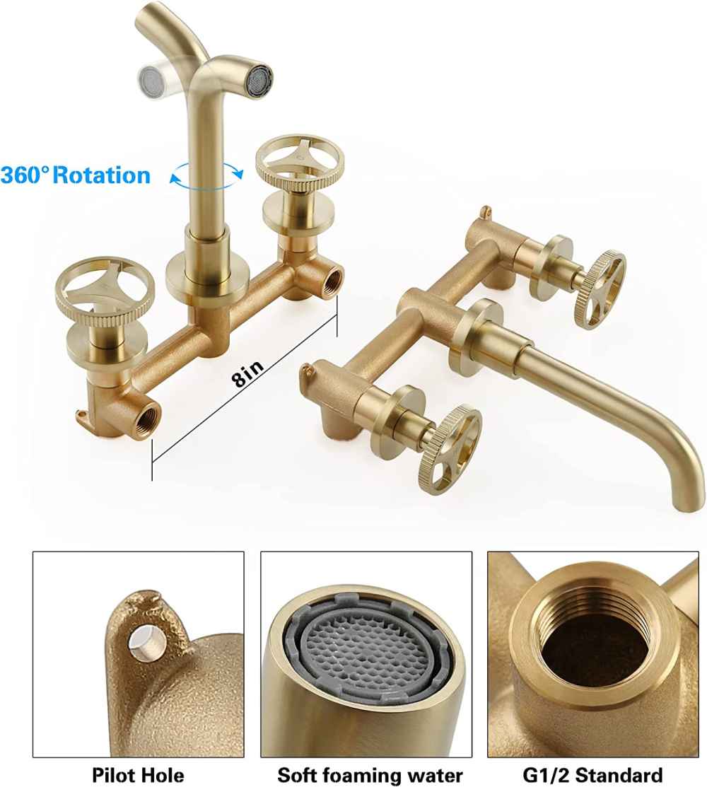3H8-in. Brushed Bathroom Sink Faucet Gold Brass