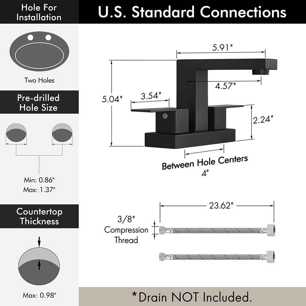 3H4-in. Matte Bathroom Sink Faucet Black Stainless Steel