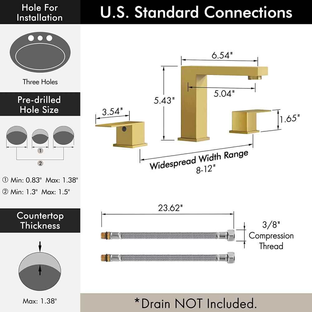 3H8-in. CUPC Brushed Bathroom Sink Faucet Brushed Gold Stainless Steel