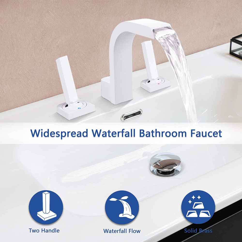3H8-in. White Bathroom Sink Faucet White Brass