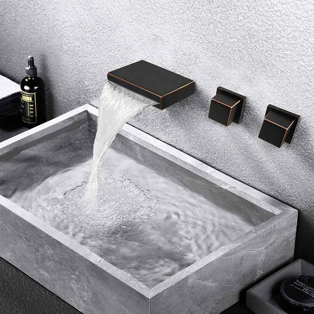 3H8-in. Black Bathroom Sink Faucet Black Brass