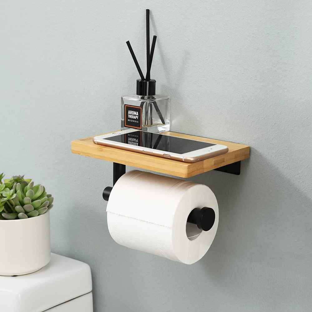 5.11-in. x 2.79-in. Toilet Paper Roll Holder Matte Black Stainless Steel-Bamboo