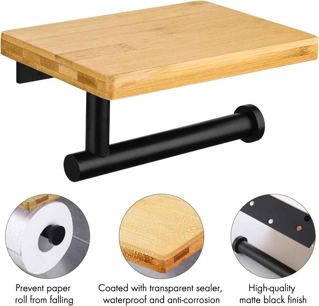 5.11-in. x 2.79-in. Toilet Paper Roll Holder Matte Black Stainless Steel-Bamboo