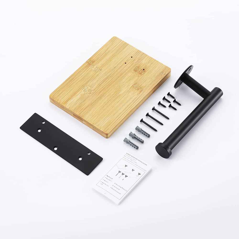 5.11-in. x 2.79-in. Toilet Paper Roll Holder Matte Black Stainless Steel-Bamboo