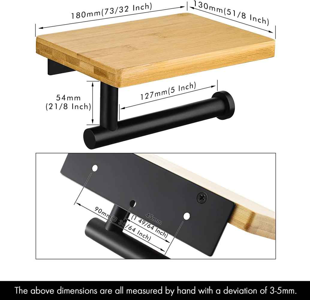 5.11-in. x 2.79-in. Toilet Paper Roll Holder Matte Black Stainless Steel-Bamboo
