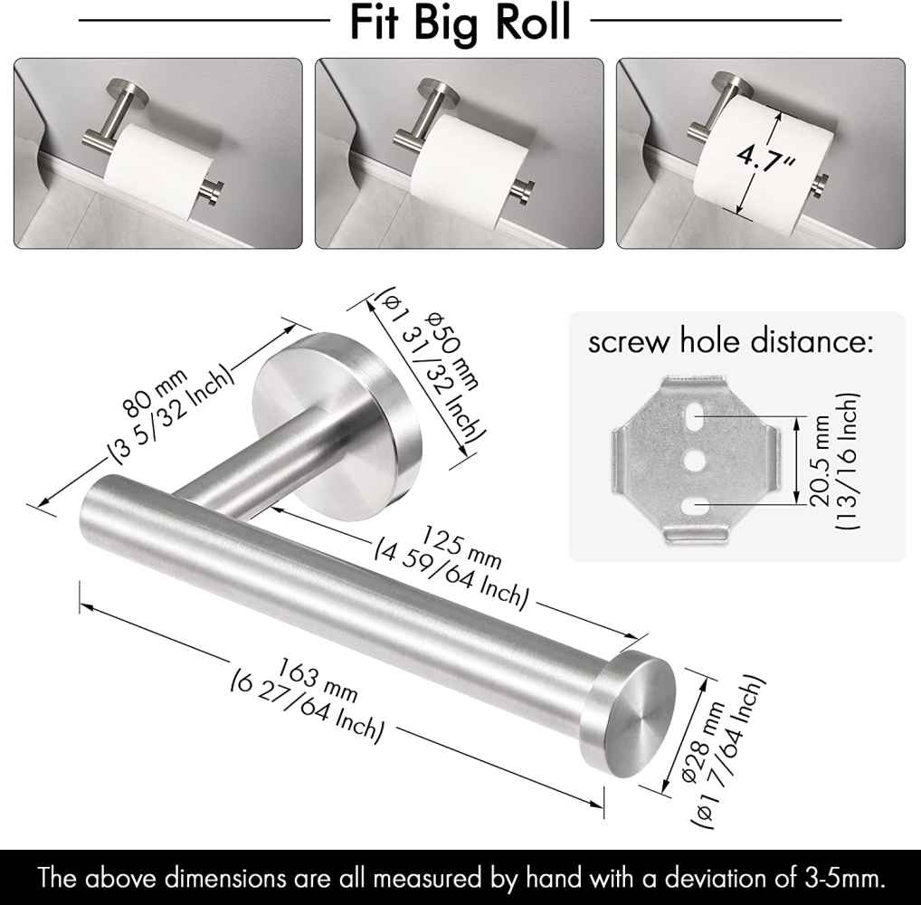 6.4-in. x 1.5-in. Toilet Paper Roll Holder Brushed Steel Stainless Steel
