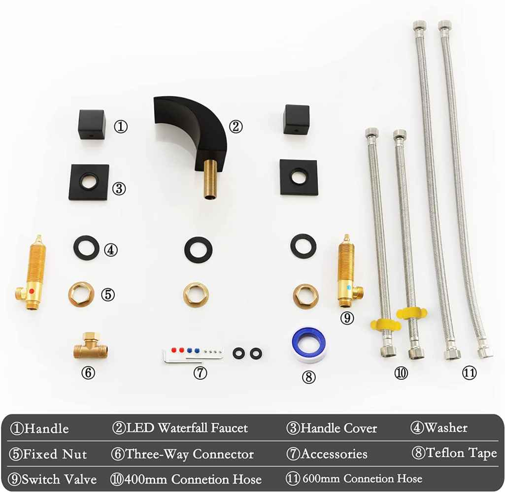 3H8-in. Black Bathroom Sink Faucet Black Brass