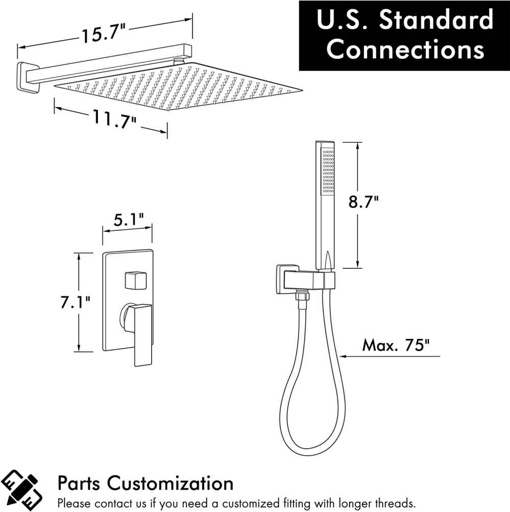 13.4-in. x 6.7-in. Shower Kit Brushed Nickel Stainless Steel CUPC