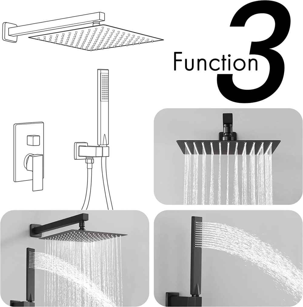 13.4-in. x 7-in. Shower Kit Matte Black Stainless Steel CUPC