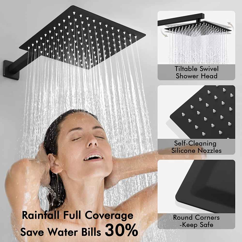 13.4-in. x 7-in. Shower Kit Matte Black Stainless Steel CUPC