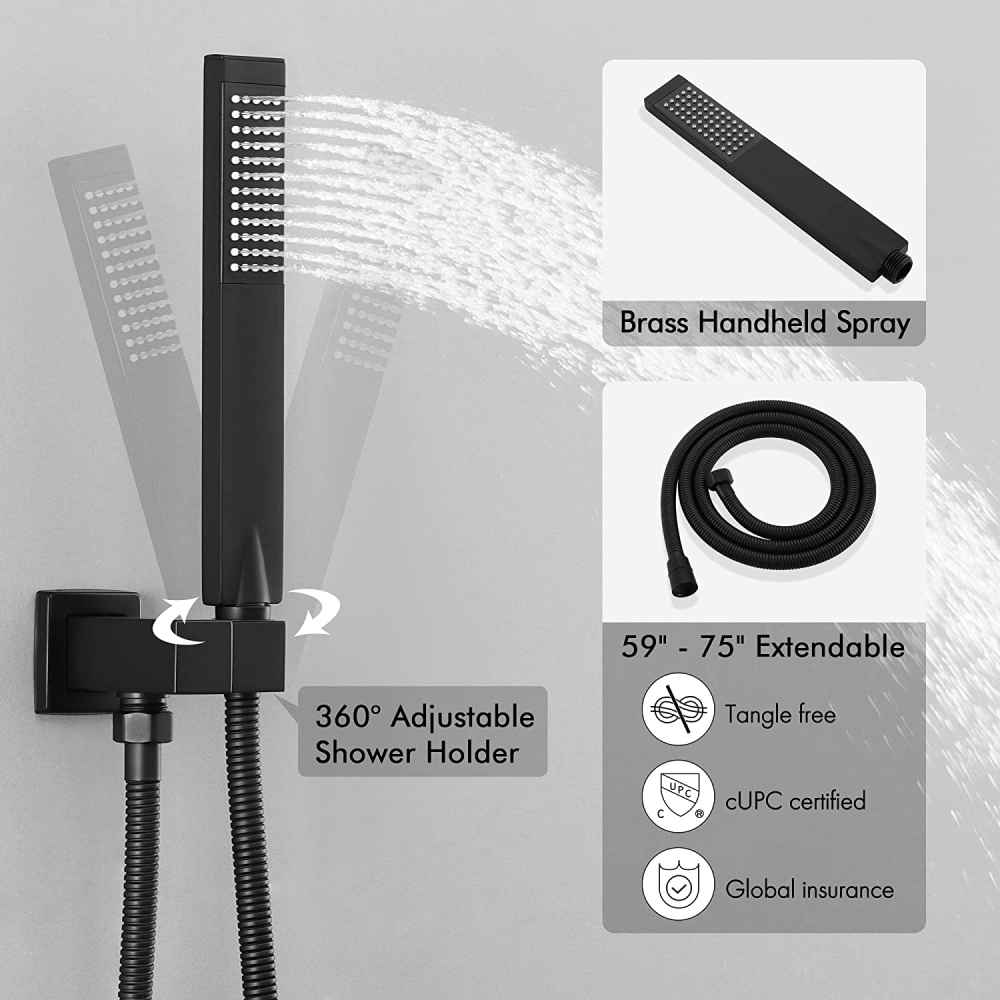 13.4-in. x 7-in. Shower Kit Matte Black Stainless Steel CUPC
