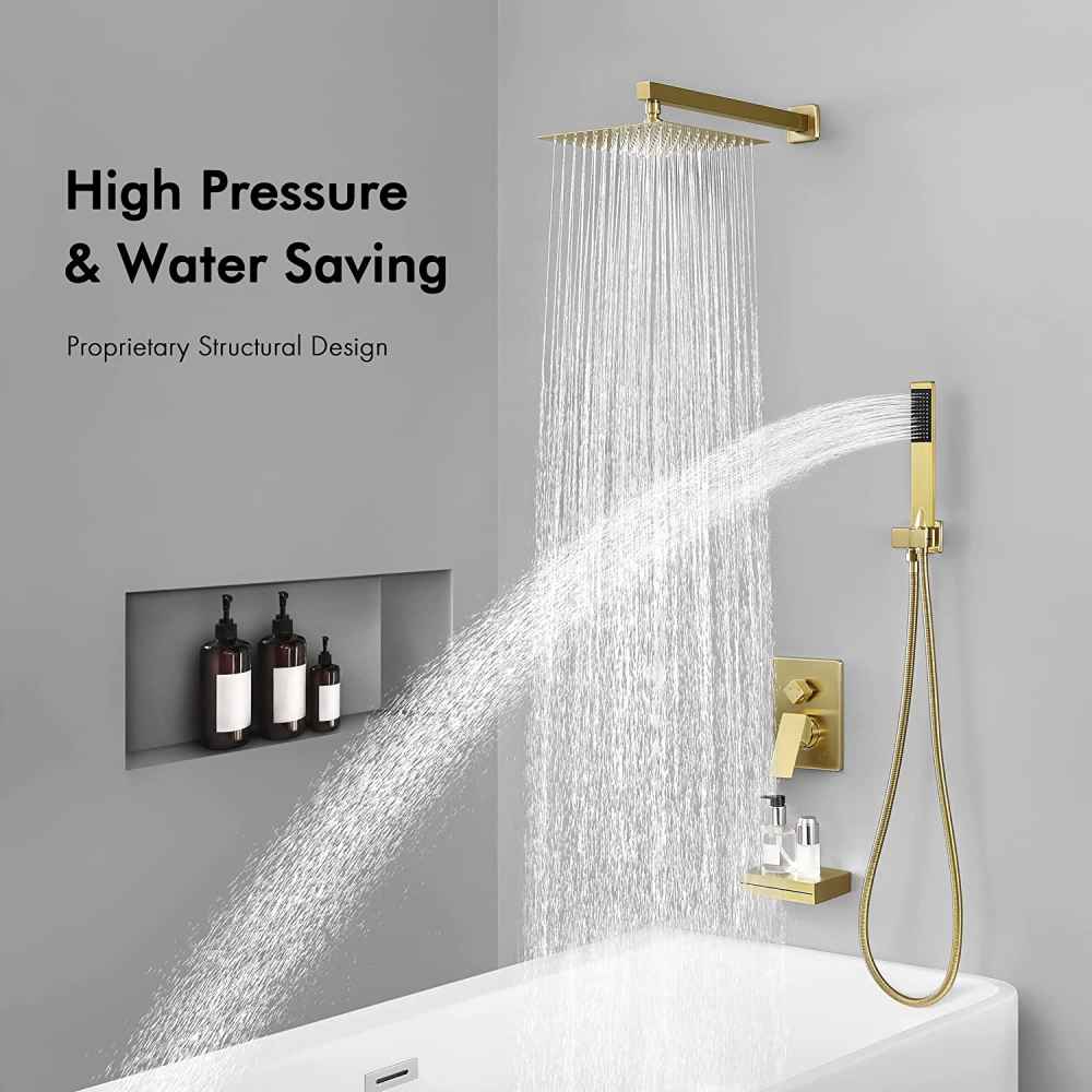 13.4-in. x 6.8-in. Shower Kit Brushed Gold Stainless Steel CUPC