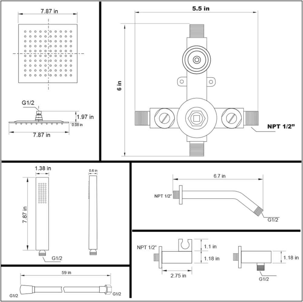 8-in. x 2-in. Shower Kit Brushed Nickel Stainless Steel CUPC