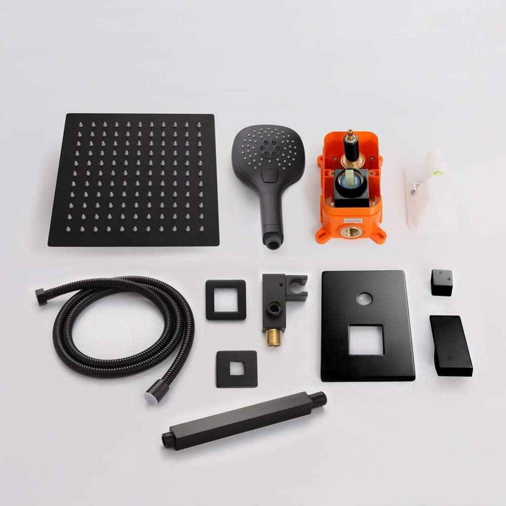 14.29-in. x 9.90-in. Shower Kit Black Stainless Steel-Brass CUPC