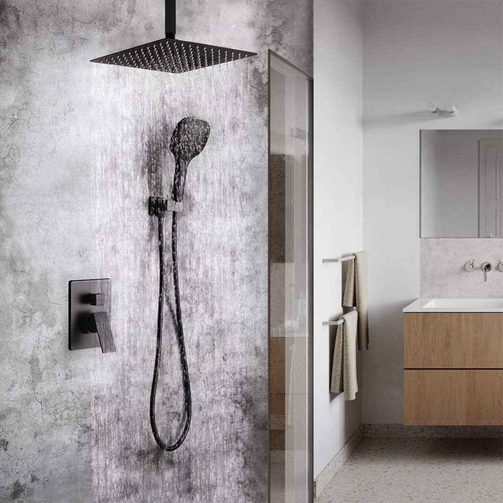 14.29-in. x 9.90-in. Shower Kit Black Stainless Steel-Brass CUPC