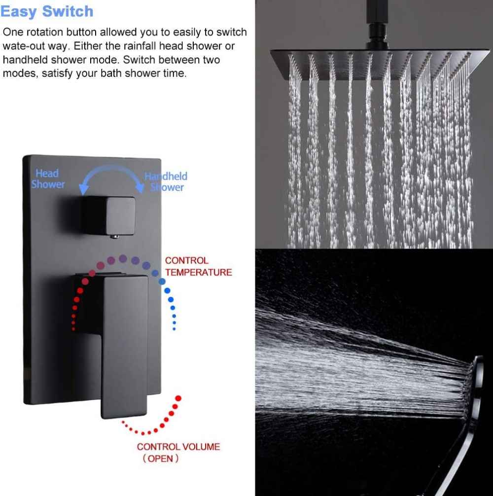 14.29-in. x 9.90-in. Shower Kit Black Stainless Steel-Brass CUPC
