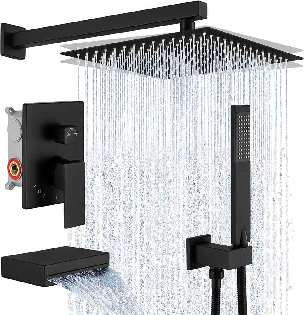 13.40-in. x 6.7-in. Shower Kit Matte Black Stainless Steel CUPC
