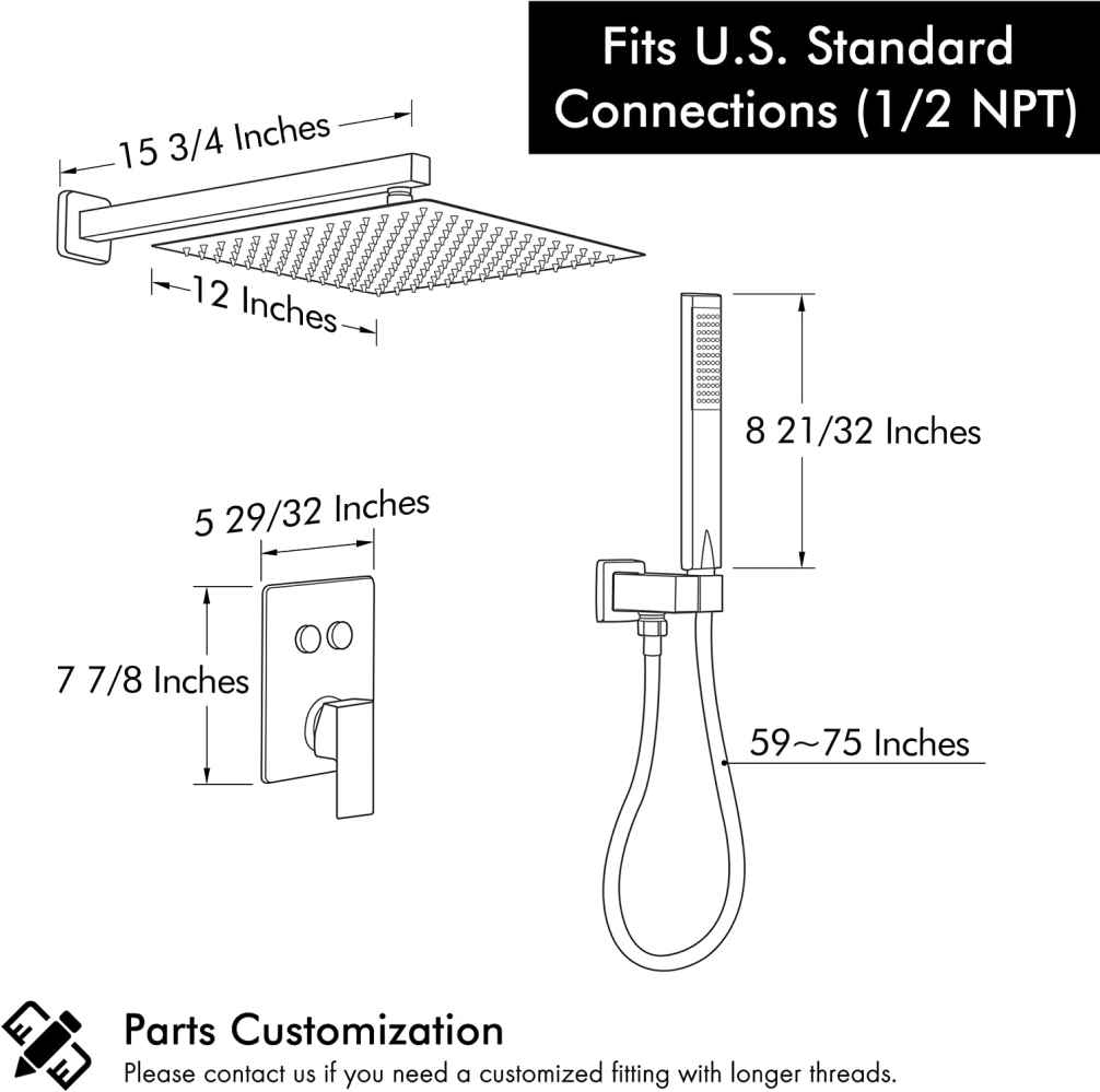 13.5-in. x 6.90-in. Shower Kit Matte Black Stainless Steel CUPC