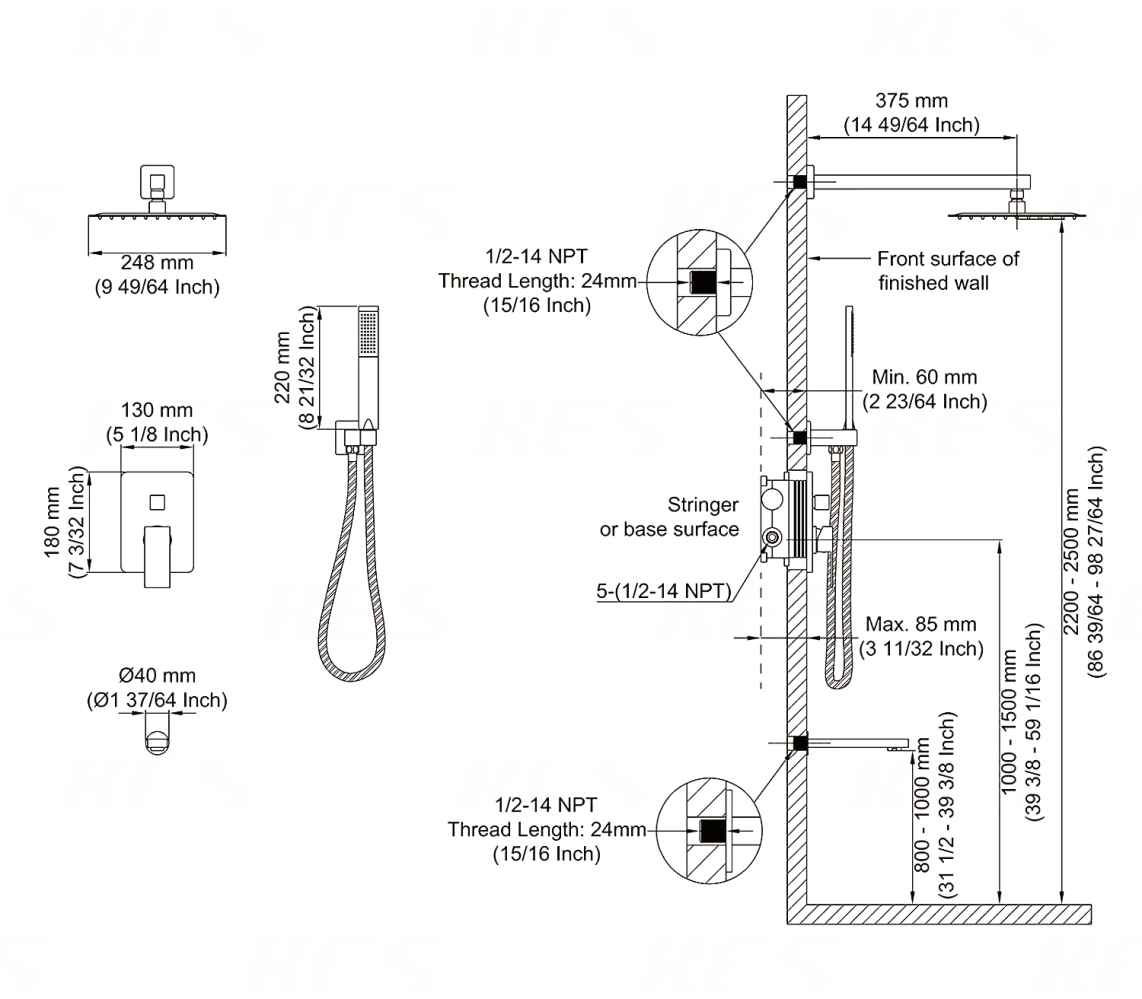13.5-in. x 6.59-in. Shower Kit Matte Black Stainless Steel CUPC