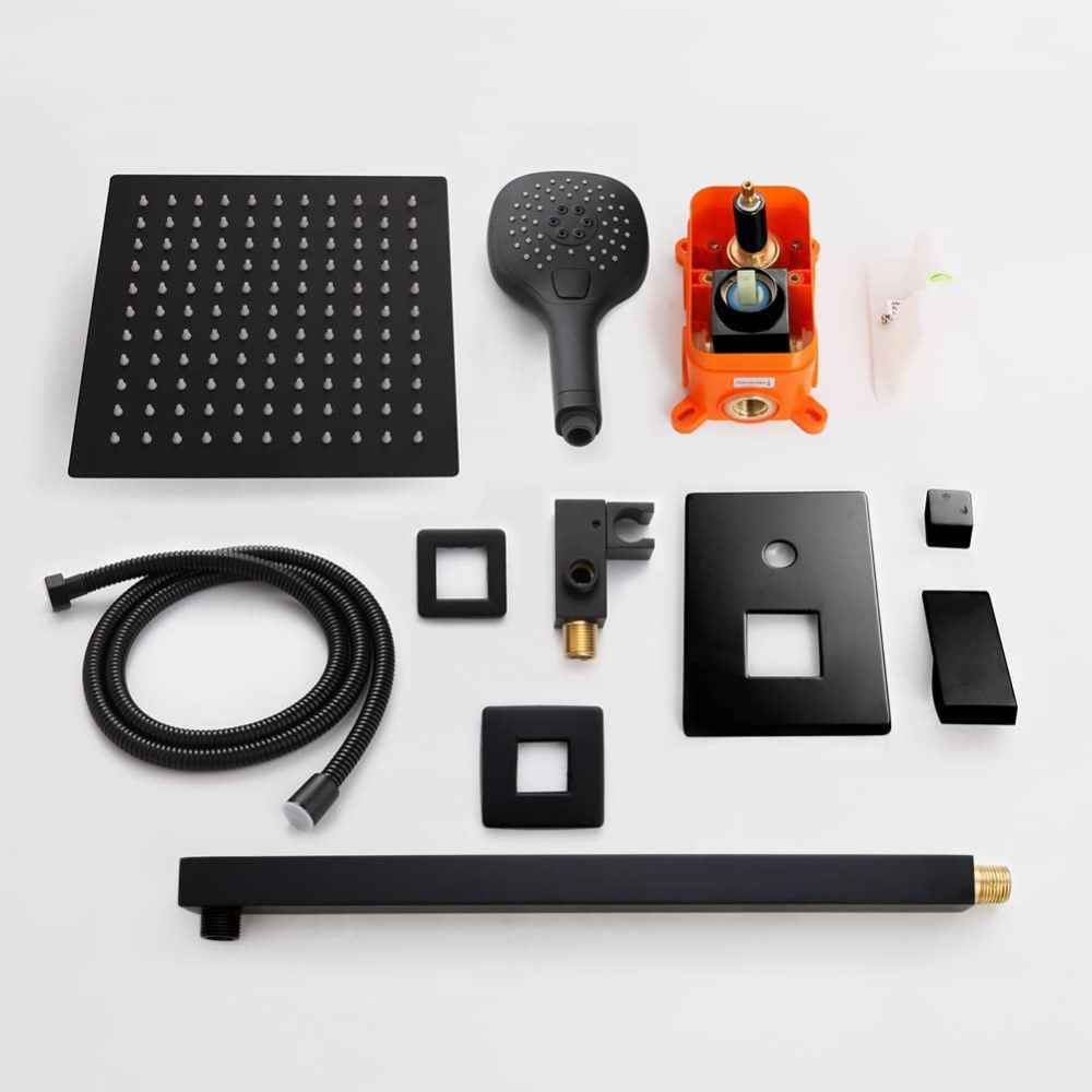 14.40-in. x 10-in. Shower Kit Black Stainless Steel-Brass CUPC