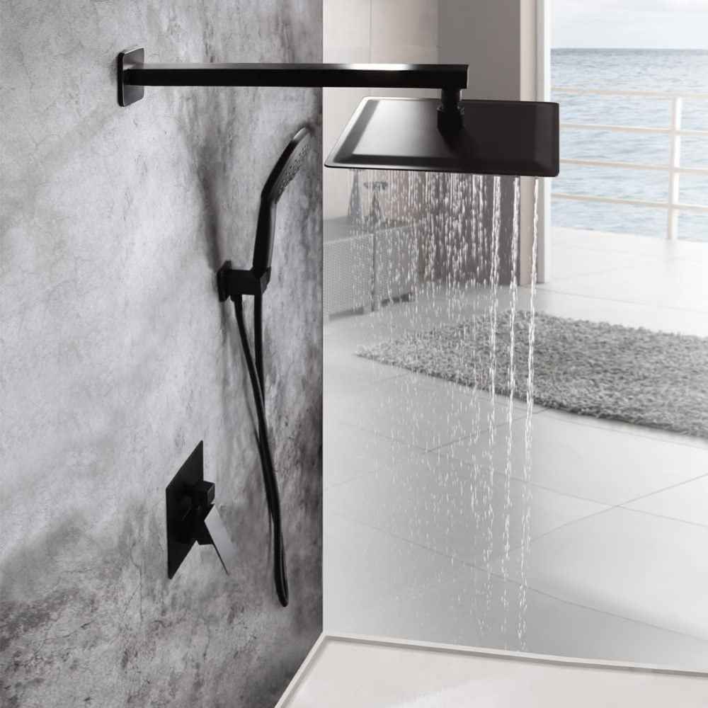 14.40-in. x 10-in. Shower Kit Black Stainless Steel-Brass CUPC