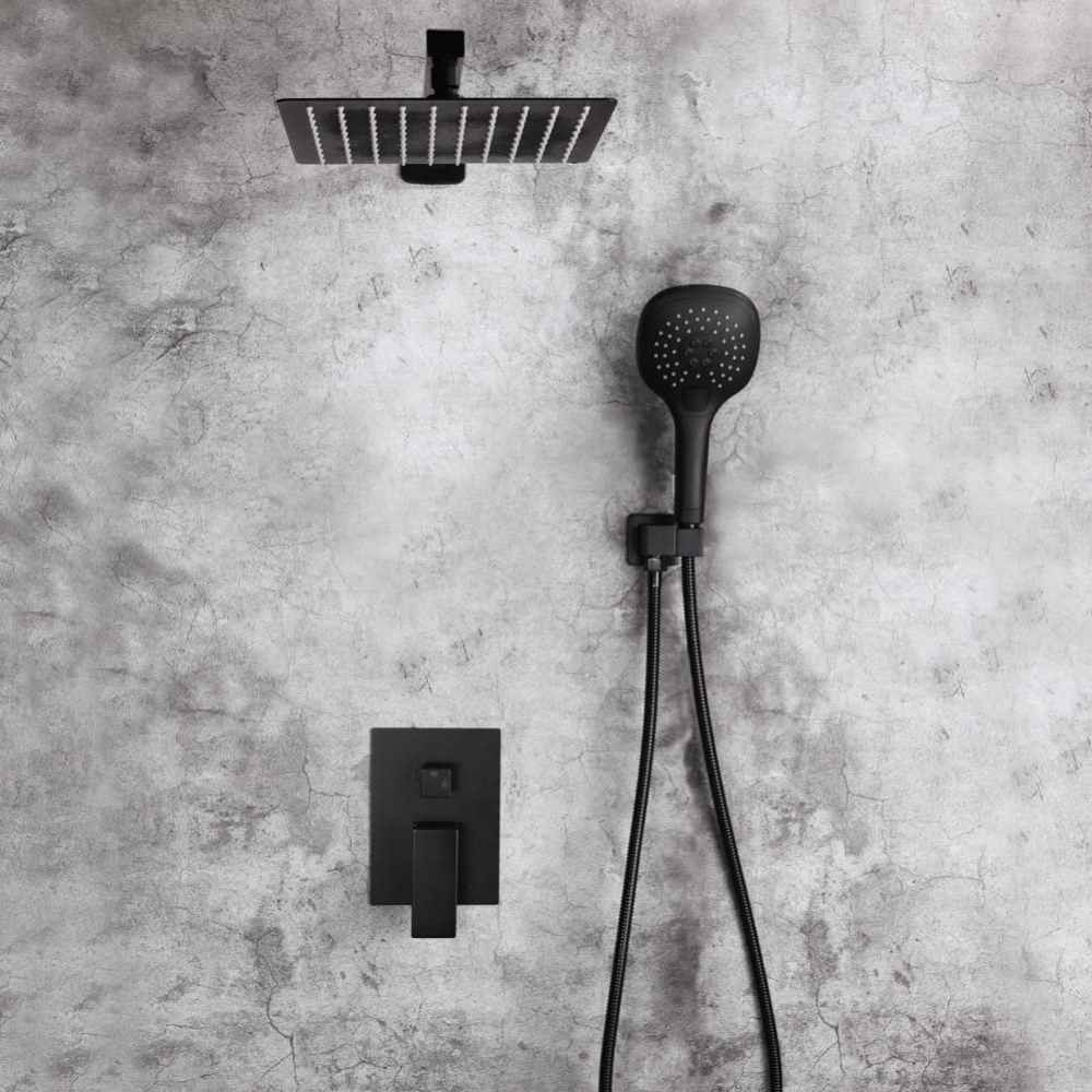 14.40-in. x 10-in. Shower Kit Black Stainless Steel-Brass CUPC