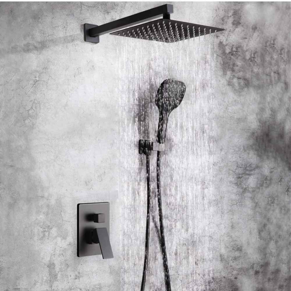 14.40-in. x 10-in. Shower Kit Black Stainless Steel-Brass CUPC