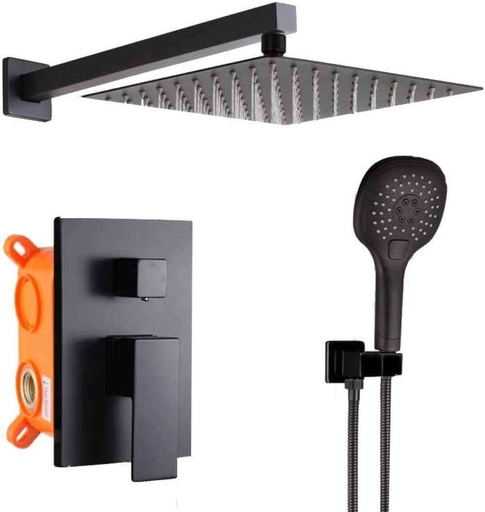 14.40-in. x 10-in. Shower Kit Black Stainless Steel-Brass CUPC