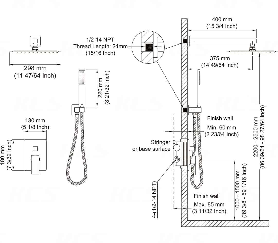 13.5-in. x 6.90-in. Shower Kit Polished Chrome Stainless Steel CUPC