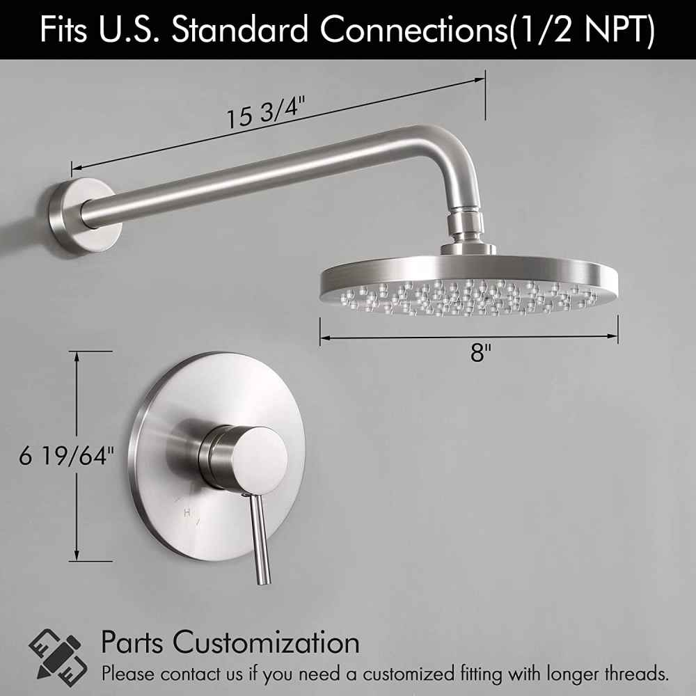 13.4-in. x 4-in. Shower Kit Brushed Nickel Stainless Steel CUPC