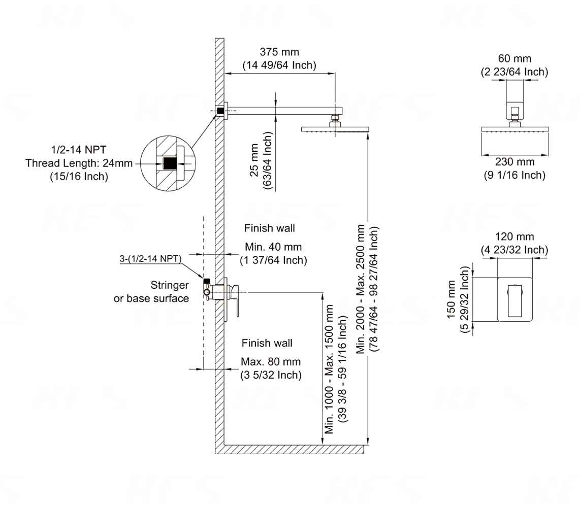 13.4-in. x 3.90-in. Shower Kit Brushed Stainless Steel Stainless Steel CUPC