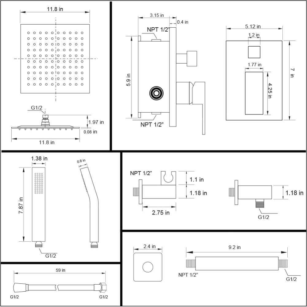 14.5-in. x 9.90-in. Shower Kit Brushed Nickel Stainless Steel CUPC