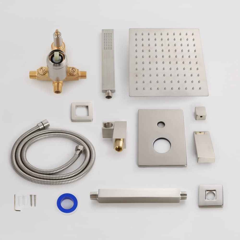 13.66-in. x 7.31-in. Shower Kit Brushed Nickel Stainless Steel-Brass CUPC