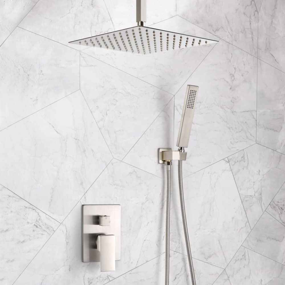 13.66-in. x 7.31-in. Shower Kit Brushed Nickel Stainless Steel-Brass CUPC