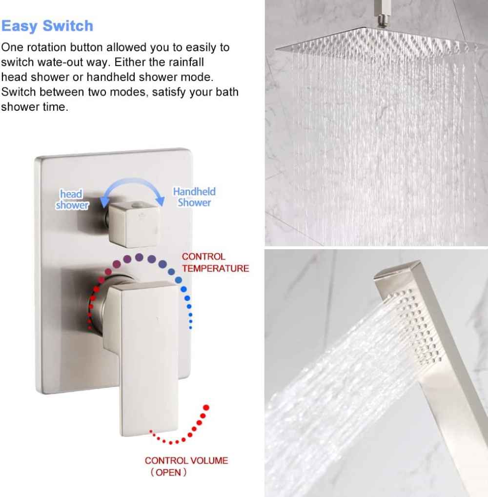 13.66-in. x 7.31-in. Shower Kit Brushed Nickel Stainless Steel-Brass CUPC