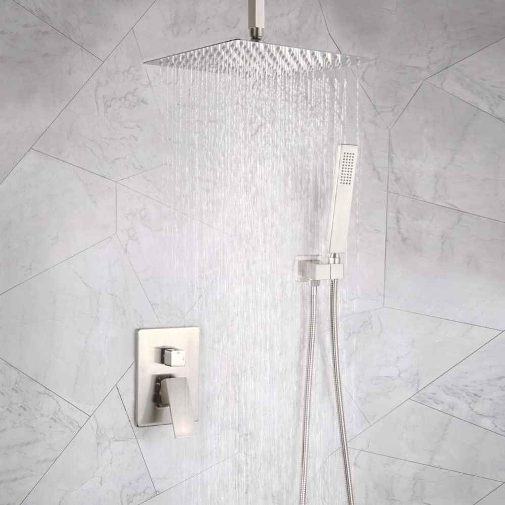 13.66-in. x 7.31-in. Shower Kit Brushed Nickel Stainless Steel-Brass CUPC
