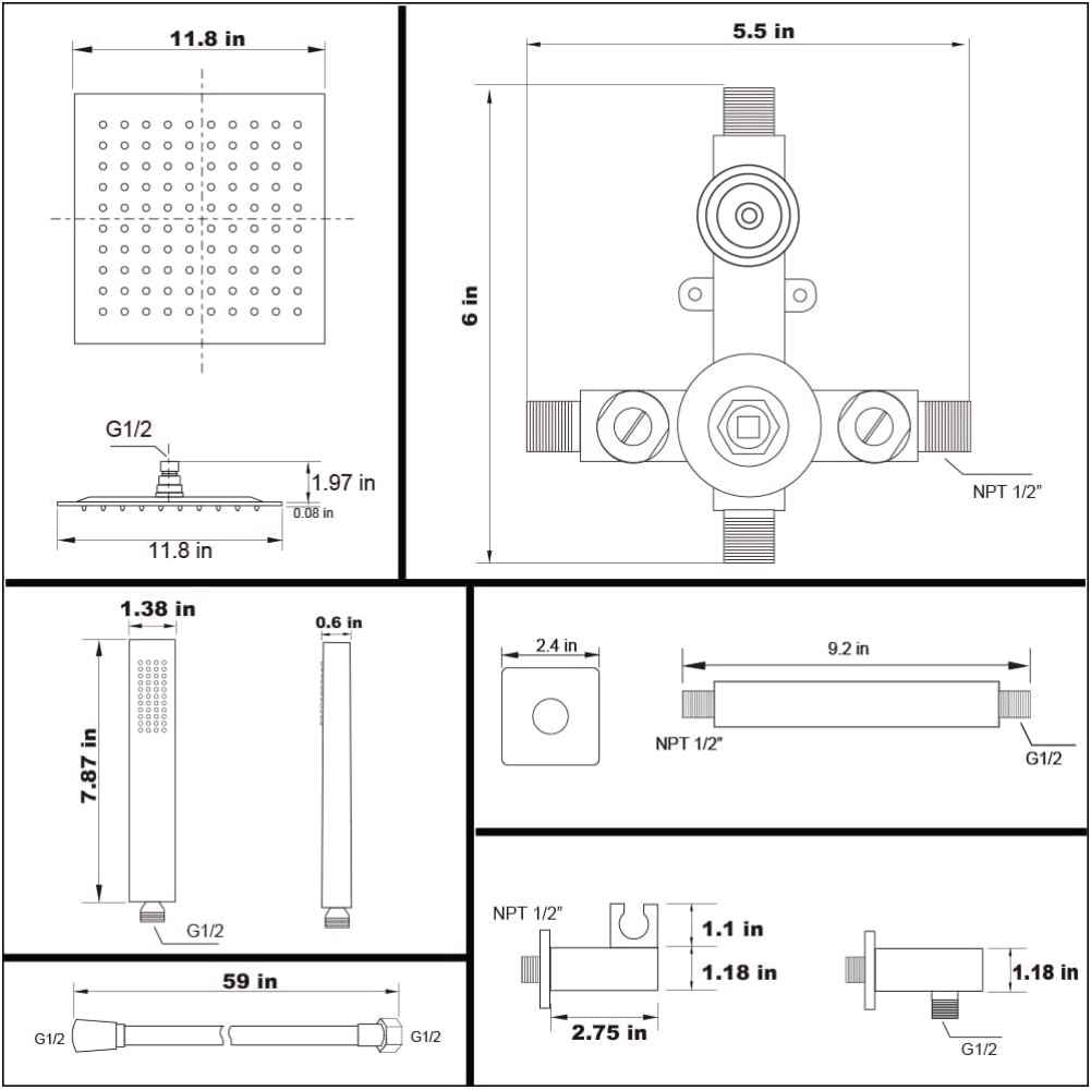 13.66-in. x 7.31-in. Shower Kit Brushed Nickel Stainless Steel-Brass CUPC