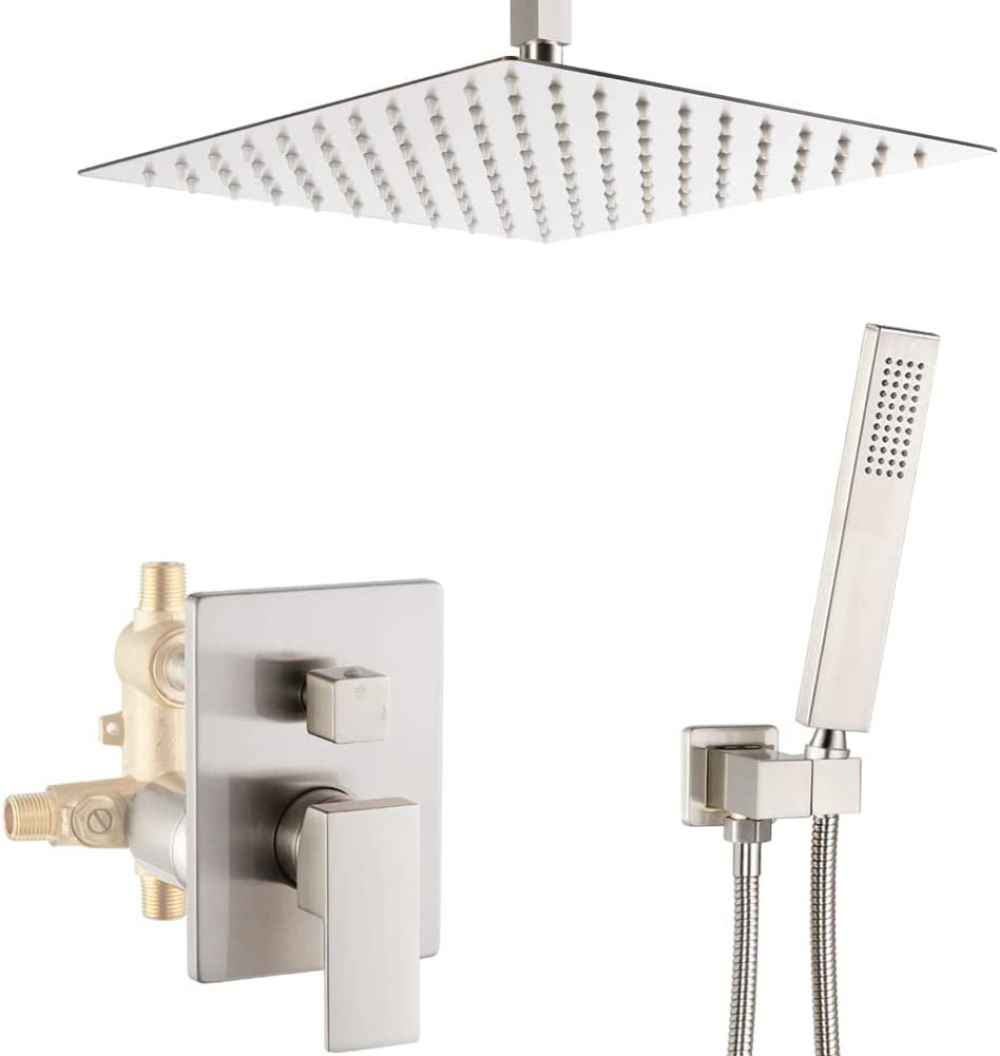 13.66-in. x 7.31-in. Shower Kit Brushed Nickel Stainless Steel-Brass CUPC