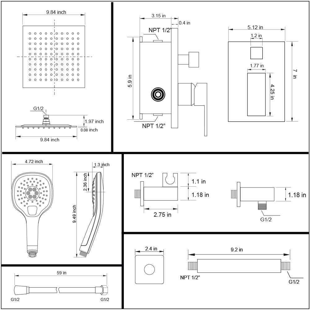 14.5-in. x 10-in. Shower Kit Chrome Stainless Steel CUPC