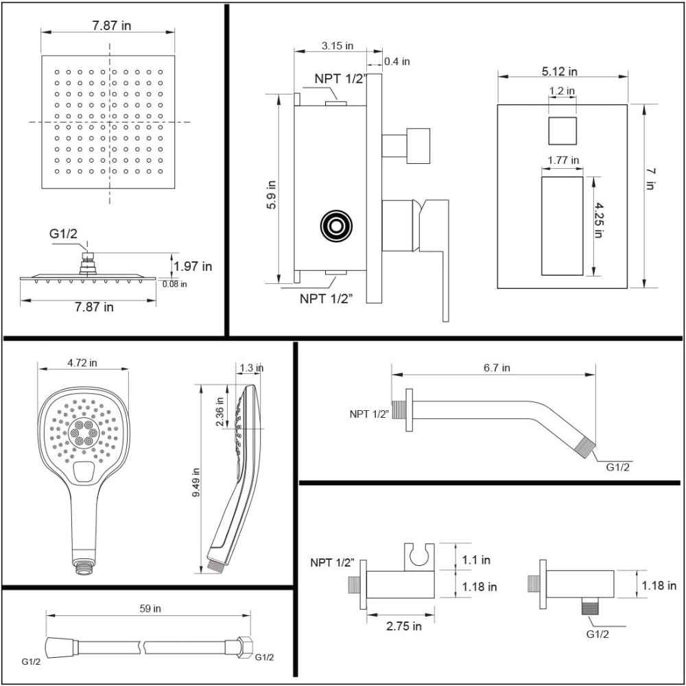 11.96-in. x 6.6-in. Shower Kit Black Brass CUPC