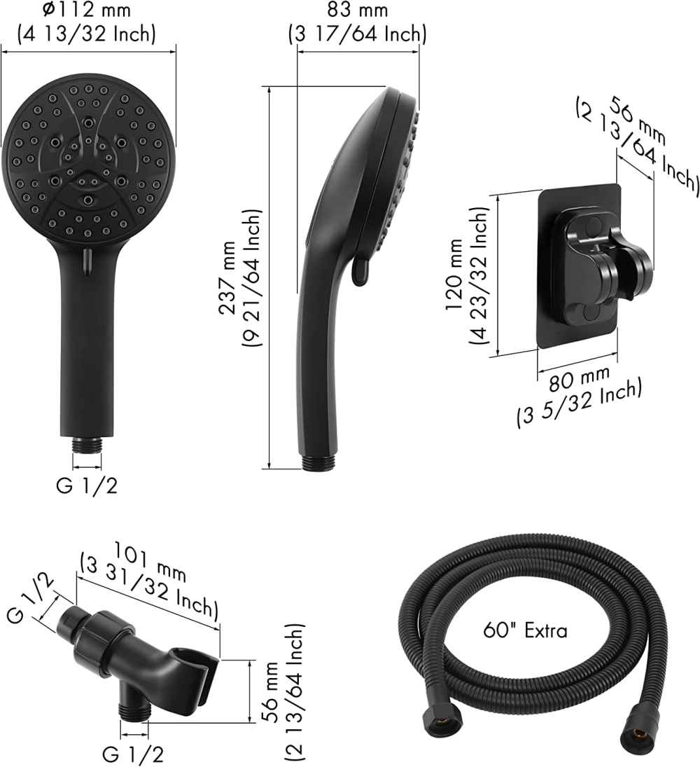 Matte Black Wall Mount Stainless Steel Round Shower Head