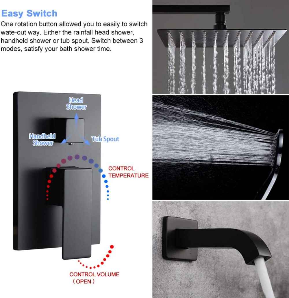 14.40-in. x 9.92-in. Shower Kit Black Stainless Steel CUPC